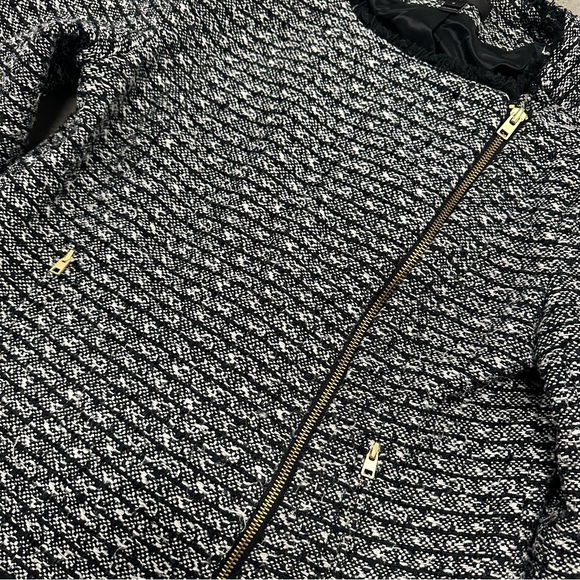 J Crew Tweed Zip Up Moto Jacket Black Fringed Size 8 - Picture 4 of 9